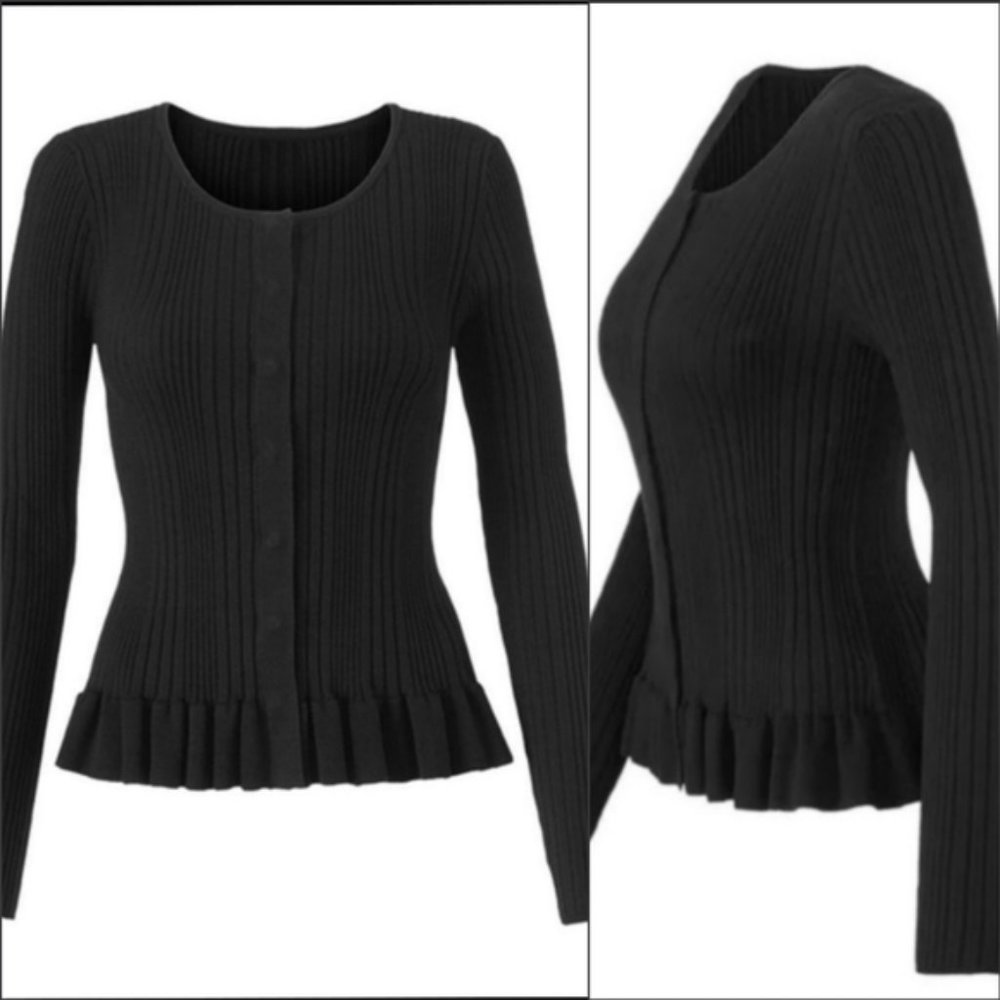 CAbi Style #5287 Black Ruffle Cardigan